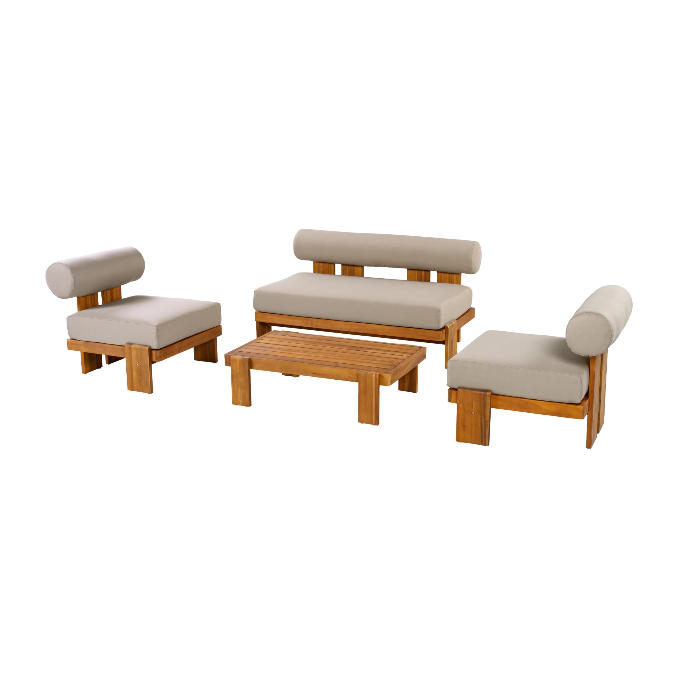 Christopher Knight Home 4 Piece Patio Conversation Set with Cushions, Teak + Light Brown