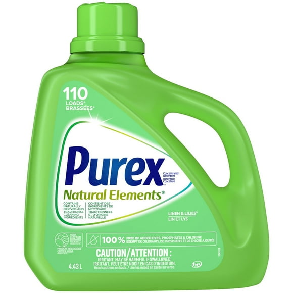 Purex Natural Elements 4 in 1 Concentrated Liquid Laundry Detergent, Linen & Lillies, Free of Added Dyes, 4.43 Litres, 110 Loads