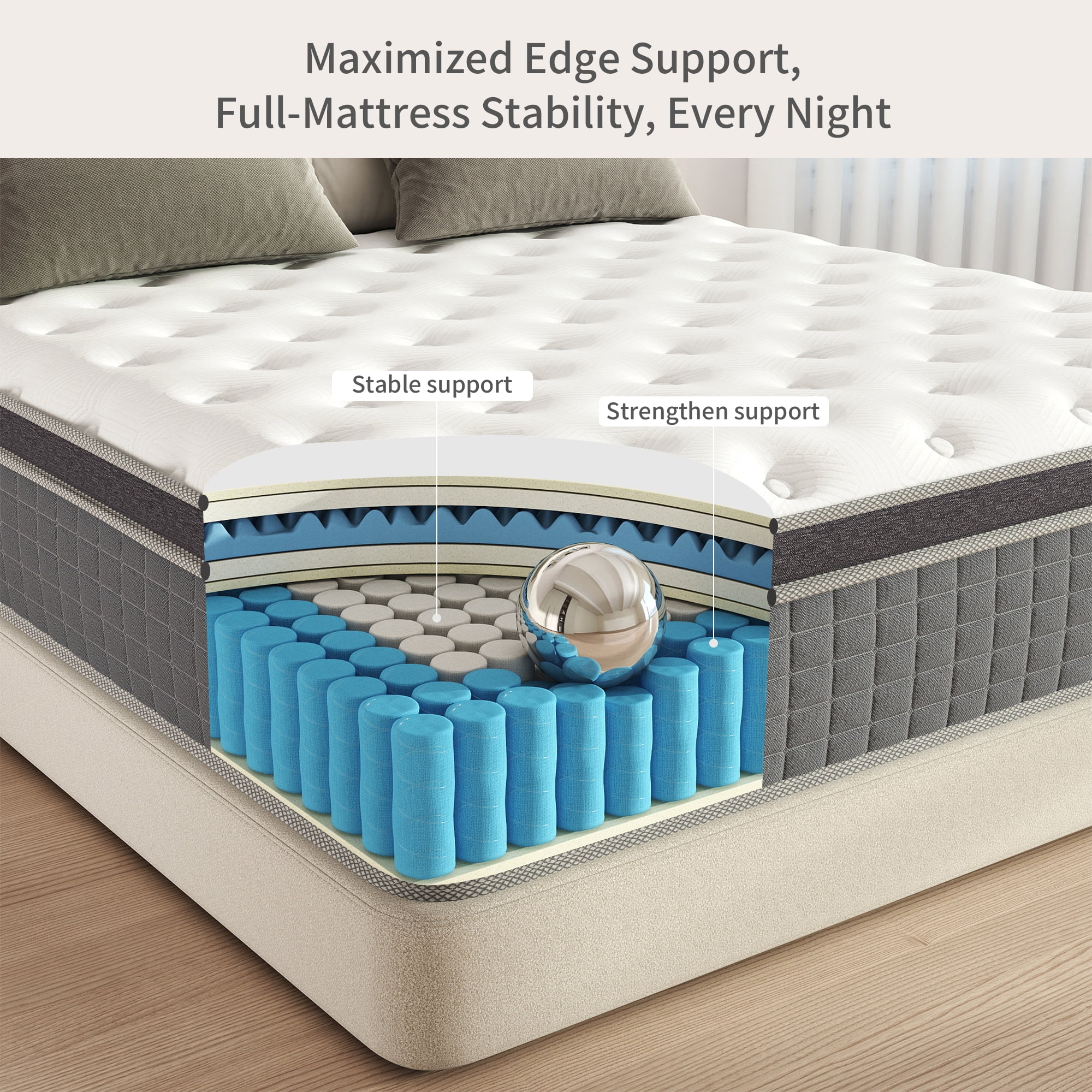 Mulinature 14 inch King Mattress in a Box, Gel Memory Foam and Pocket Spring Hybrid Mattress