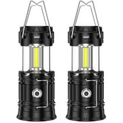 HTB 2 Pack LED Camping Lantern, USB Rechargeable and Battery Powered 2-in-1 LED Lanterns, COB Super Bright, Collapsible, Outdoor Portable Lights for Emergency/Camping/Hurricane/Storms/Outages, Black
