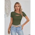 thumbnail image 6 of Womens Fashion Fall Clothes One Piece Cutout Tops short Sleeve Slim Fitted Shirts Tee Tshirts, 6 of 6