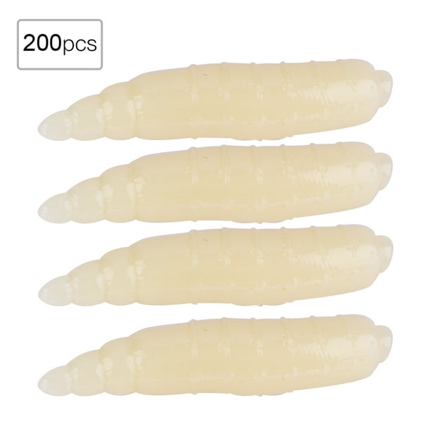 Peahefy Maggot Fishing Baits,200pcs 17mm Small Artificial Maggot Grub Soft  Lure Life-like Worms Fishing Baits ,Soft Fishing Lure 