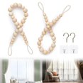 thumbnail image 6 of Fakrich 2 Pcs Boho Curtain Tiebacks,Wood Beads Curtain Holdbacks,Outdoor Farmhouse Tie Backs for Curtains,Curtain Holders for Drapes Home Office Decor with Hooks No Drilling(Cotton rope), 6 of 6