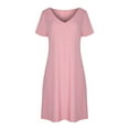 thumbnail image 4 of JINMGG Womens Plus Size Clearance $5 Fashion Women Casual V-Neck Solid Color Loose Elastic Short Sleeve Dress Skirt Pink L, 4 of 5