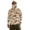 thumbnail image 2 of SEANATIVE Men's Fishing Rash Guard, Sun Protection Long Sleeve Fishing Shirt Pullover with Mesh Face Mask Sun Protective Shirt Summer Outfits for Outdoor, L, Fish Camo Brown Beige, 2 of 7