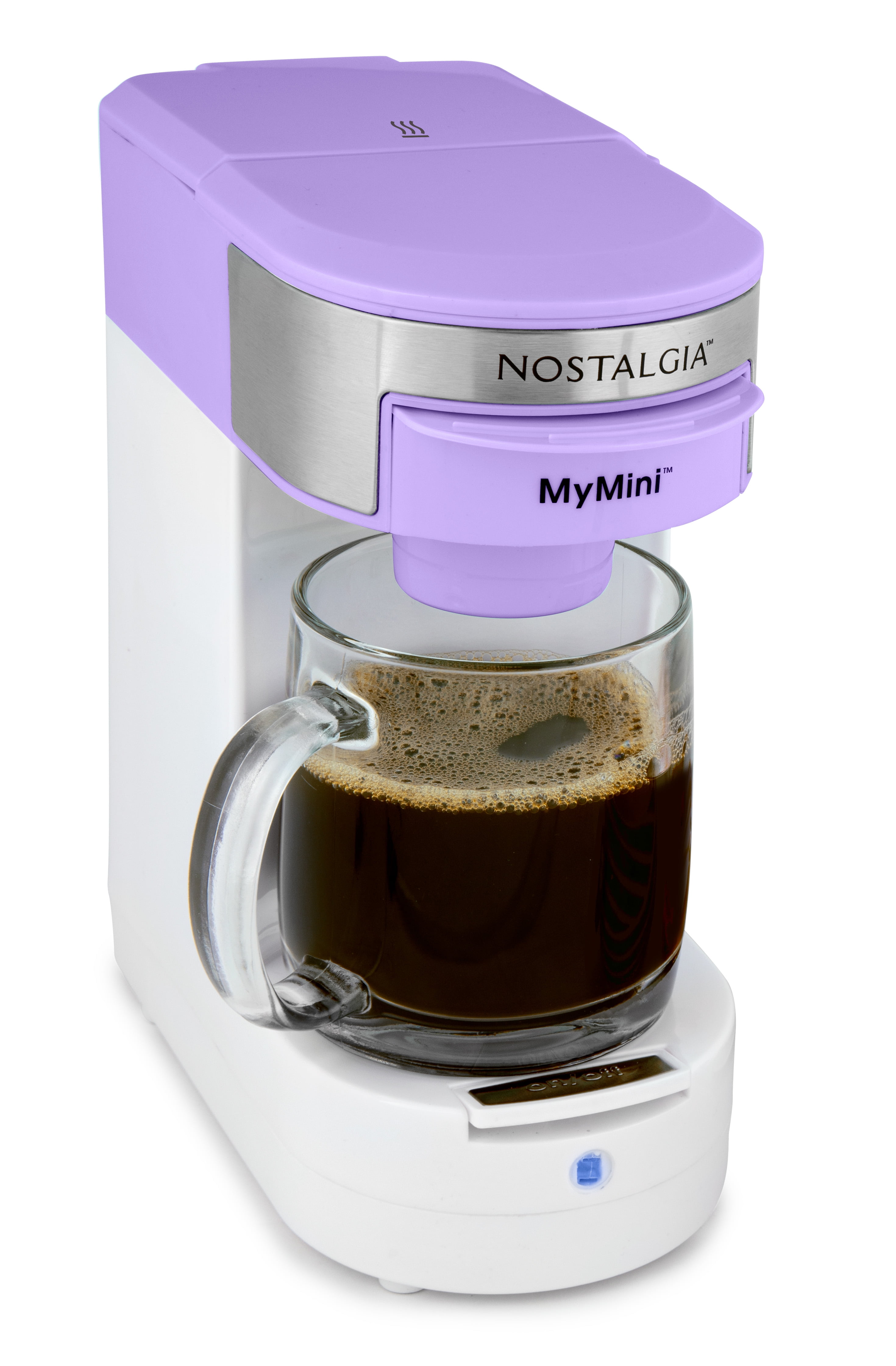 Nostalgia MyMini Single Serve Coffee Maker, Brews K-Cup & Other Pods, Serves up to 14 Ounces, Tea, Hot Chocolate, Hot Cider, Lattes, Reusable Filter Basket Included, Lavender