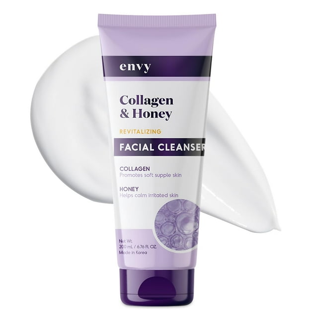 Limpiador facial Envy con colágeno y miel - Reduce las líneas finas, arrugas e hidrata la piel - Cuidado de la piel coreano limpio y libre de crueldad para todo tipo de piel - Probado por dermatólogos