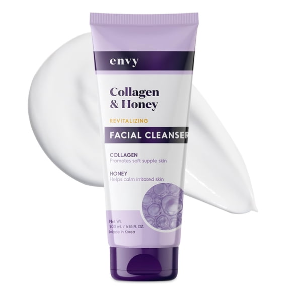 Limpiador facial Envy con colágeno y miel - Reduce las líneas finas, arrugas e hidrata la piel - Cuidado de la piel coreano limpio y libre de crueldad para todo tipo de piel - Probado por dermatólogos