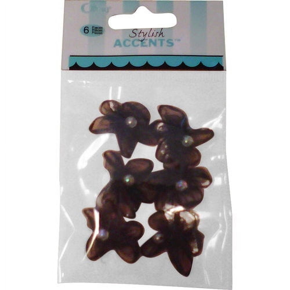 (4 pack) Offray Accessories, Black 3/4 inch 5 Petal Sheer Flower with Pearl Accessory for Wedding, Hair Clips, and Scrapbooking, 6 count, 1 Package