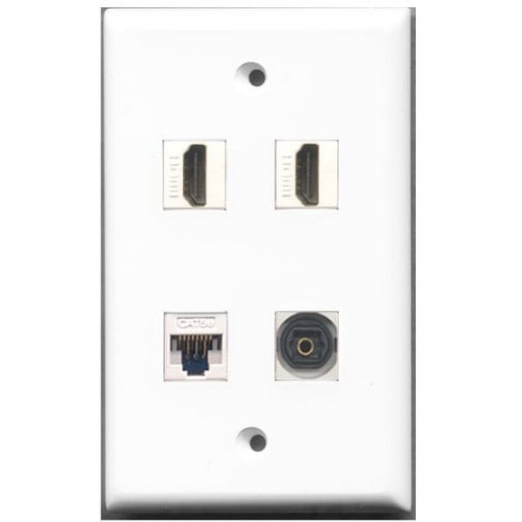 RiteAV - 2 Port HDMI 1 Port Toslink 1 Port Cat5e Ethernet White Wall Plate
