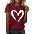 thumbnail image 5 of Pisexur Hauts pour Femmes T-Shirt Graphique de la Saint-Valentin - Col Rond Manches Courtes Imprimé Vin,P, 5 of 5