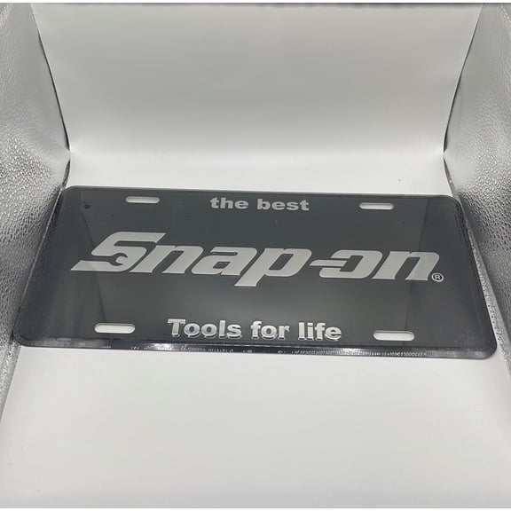Snap-on License Plate Glossy Black Chrome Accents Tools for Life 11.75 Inch Long