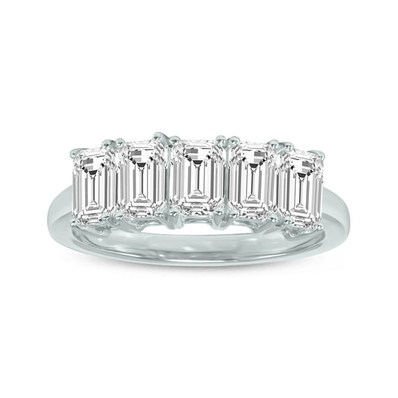 SZUL Women's 1.50 Carat TW Emerald Cut Five Stone Lab Grown Diamond Wedding Anniversary Ring 14K White Gold