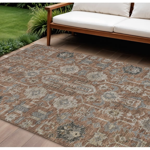 HomeRoots 582119 8 x 10 ft. Oriental Washable Indoor & Outdoor Rectangle Area Rug, Brown, Gray & Charcoal