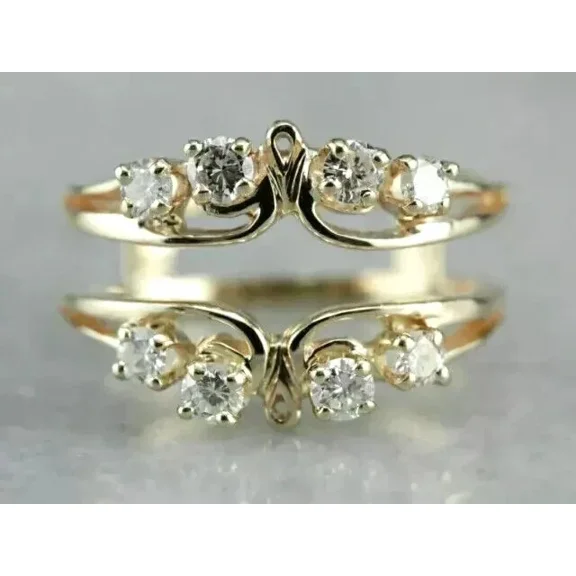 2 CT Round Cut White Moissanite Enhancer Wrap Wedding Ring 14K Yellow Gold Plated
