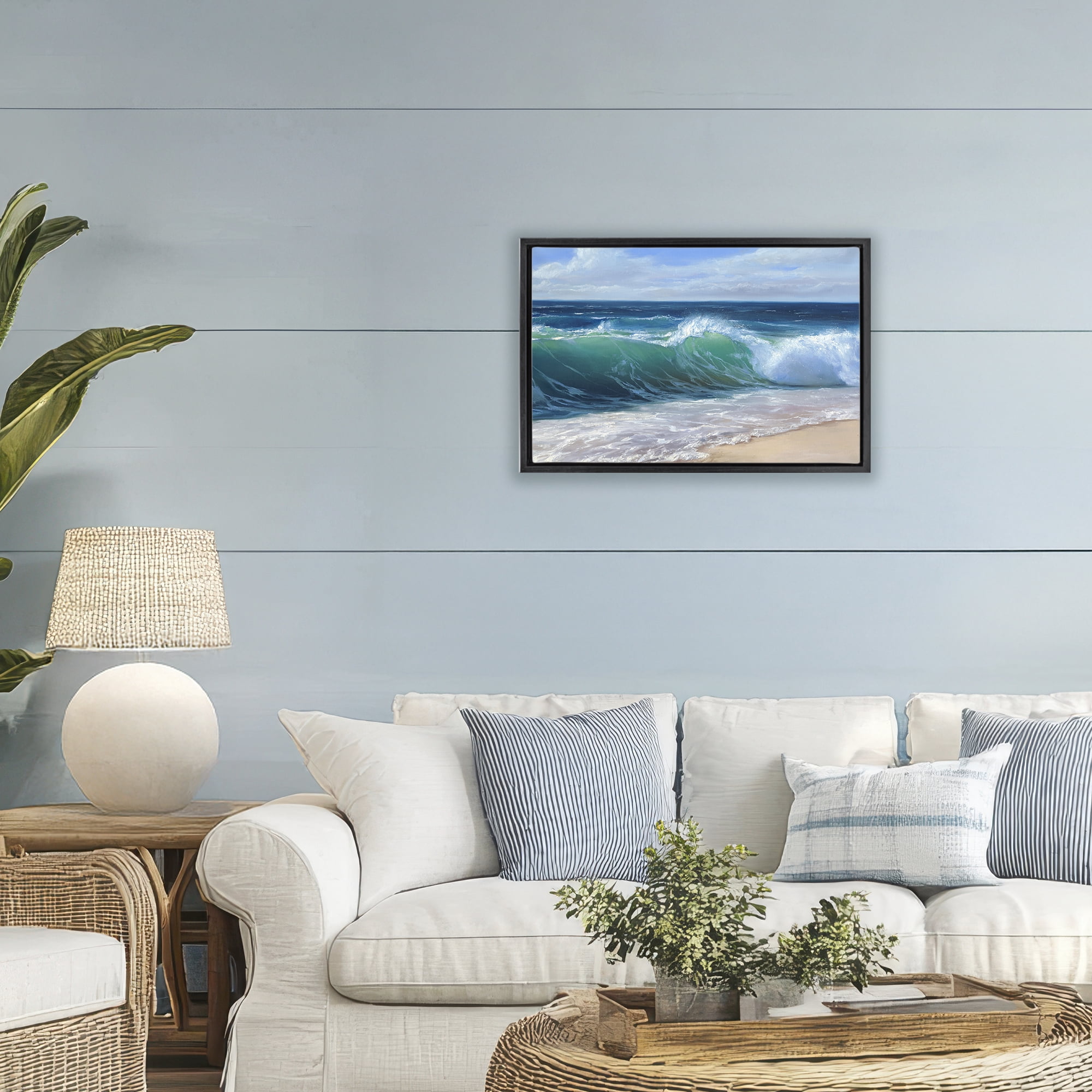Stupell Industries Content Beach Waves Shore Black Framed Floater Canvas Wall Art, design by Dimitri Sirenko