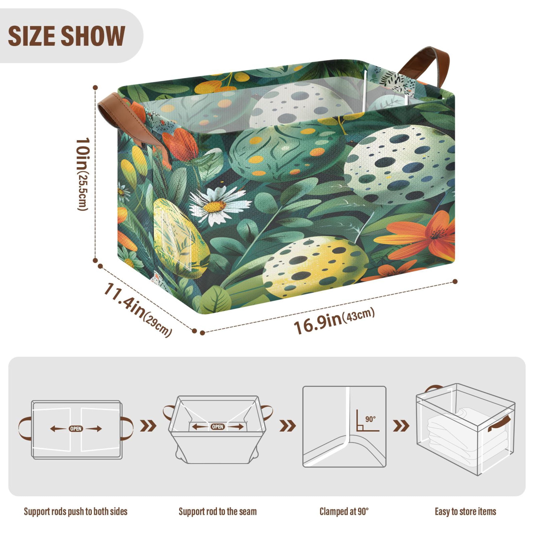 Ryvnso Easter Eggs in Floral Storage Bins Large Basket Foldable Cube Toys Organizer with Handles 2 PCs