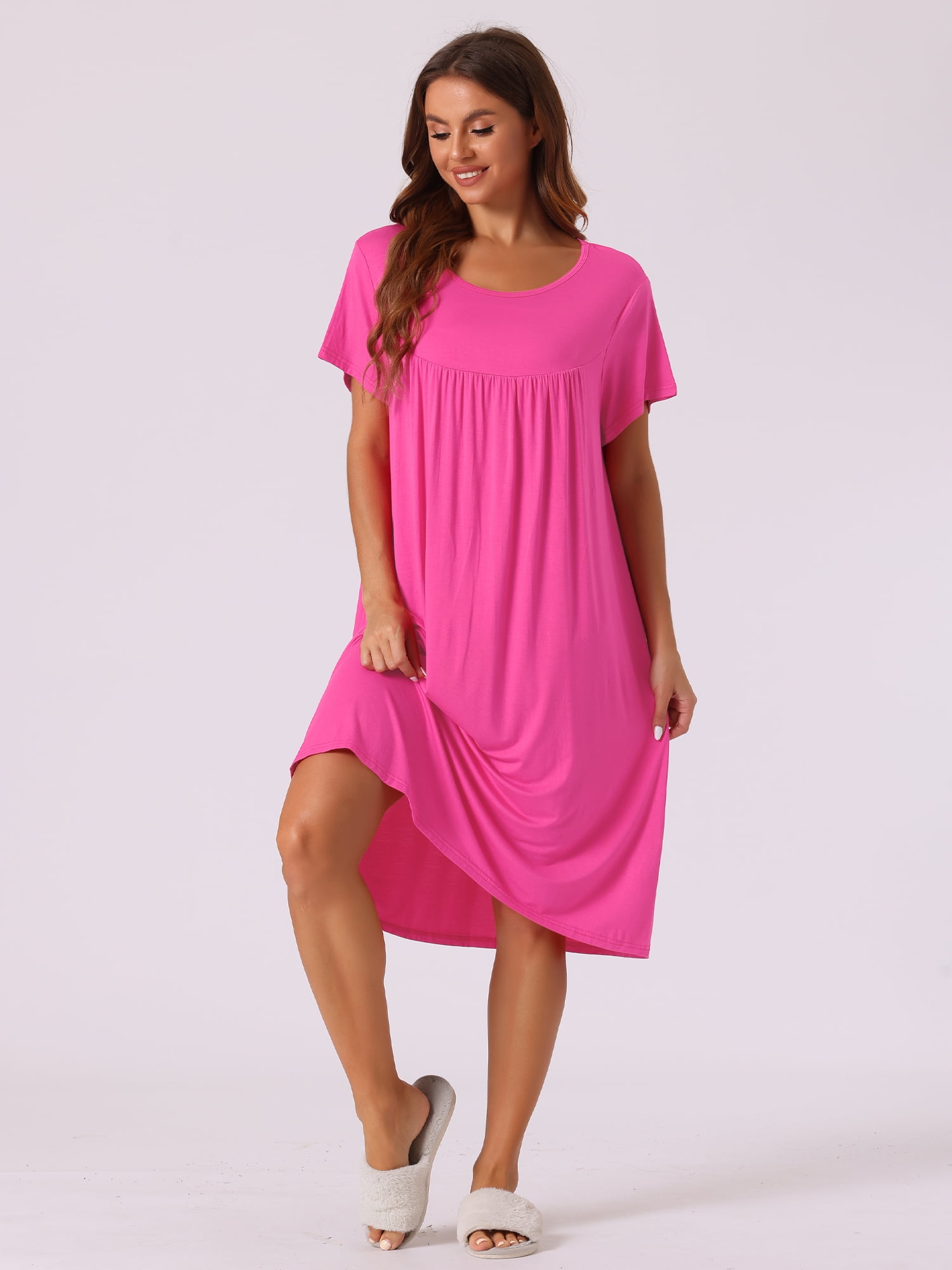 DARING DIVA Women's Cotton Sleepwear Short Sleeve Cozy Loose Sleepshirt 3XL Rose Red