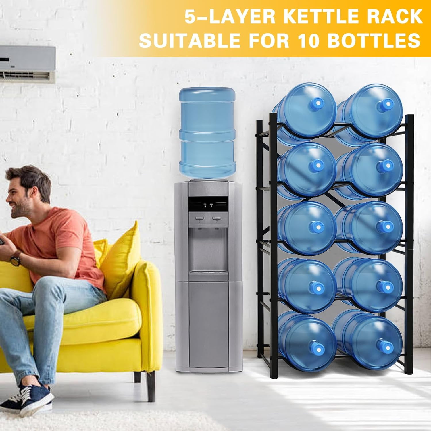 5 Gallon Water Jug Holder, 5 Tier Water Bottle Organizer for 10 Bottles, Water Bottle Storage Rack for Home Kitchen, Office
