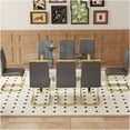 thumbnail image 2 of Modern 8-Seater Dining Table Set with Clear Glass Top and Gray PU Chairs, Gold Metal Legs, 2 of 9