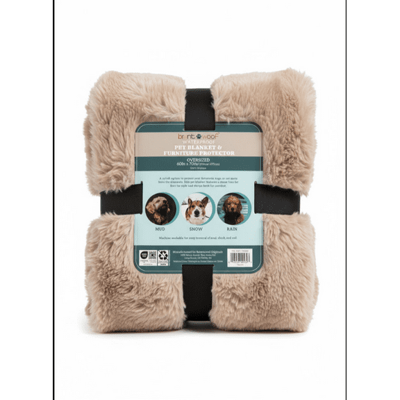 Brentwoof Oversized Waterproof Pet Blanket and Furniture Protector, 60x70, Reversible Plush Throw, Taupe-NEW