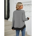 thumbnail image 3 of IWEMEK Fall Tops for Women Color Block Round Neck Long Sleeve Striped Tunic T-Shirts, 3 of 8