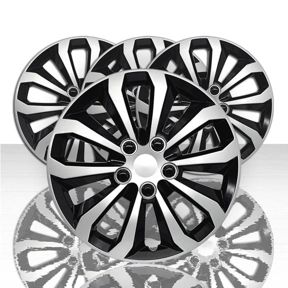 Set of 4 15" 5 Lug 10 Spoke Black/Silver Snap-On Wheel Covers