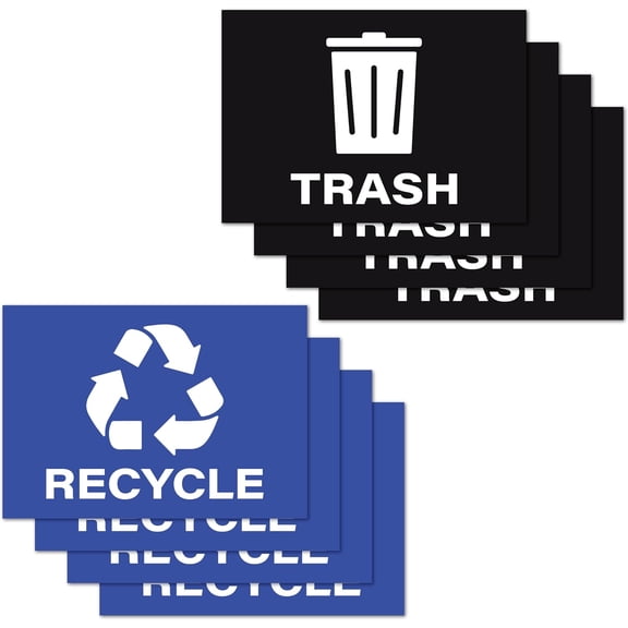 4pc Recycle Stickers 4pc Trash Stickers | Weatherproof Vinyl Sticker Recycling Signs for Trash Bins, 7" x 10"