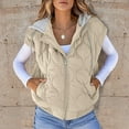 thumbnail image 5 of Women's Color-Blocked Sleeveless Vest, Modern Drawstring Hooded Puffer Vest with Front Pockets, Lightweight Quilted Winter Outerwear for Women, Trendy Zip Up Vest, Casual Sleeveless Jacket Beige L, 5 of 8