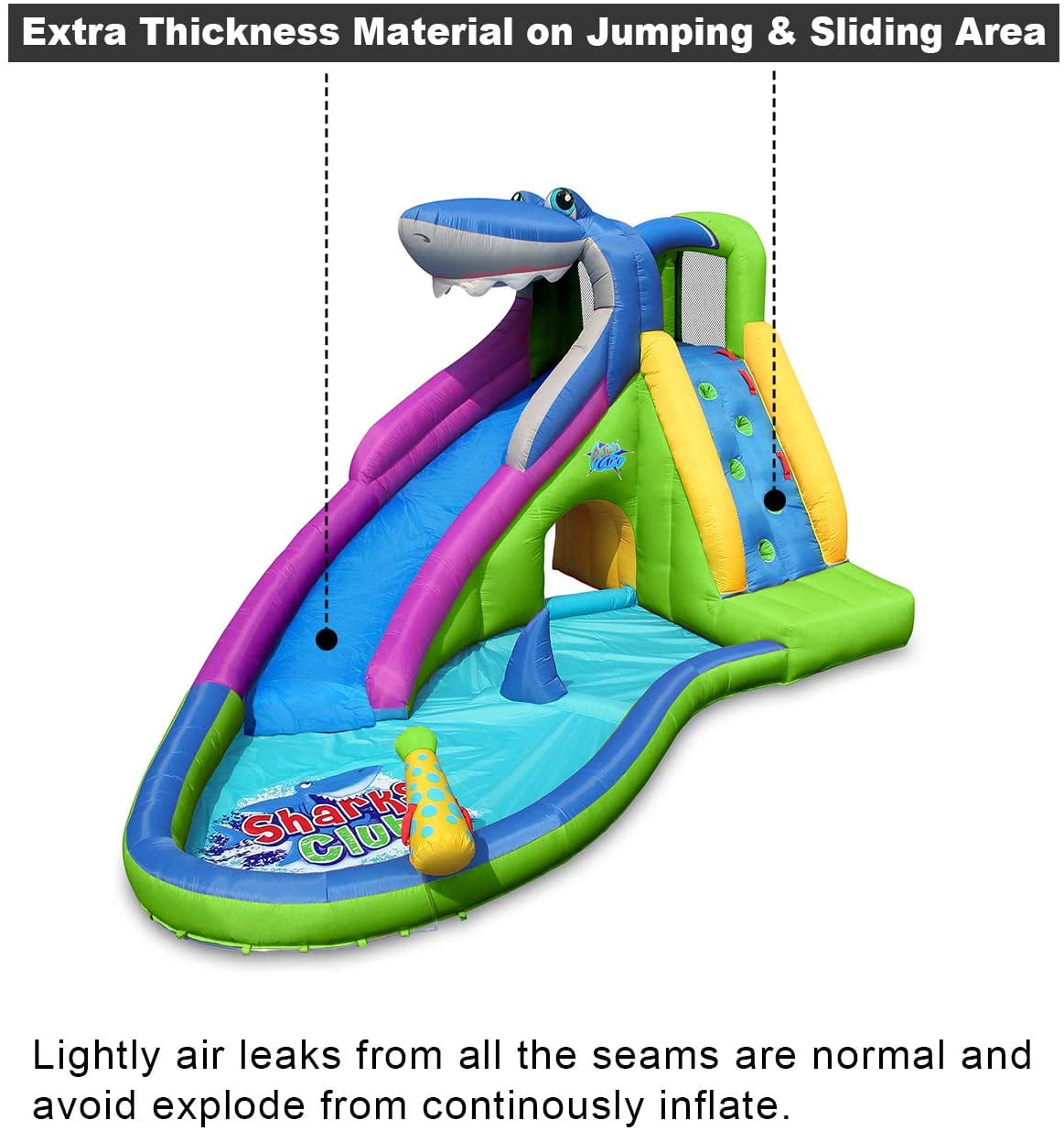 ACTION AIR Inflatable Water Slide, 15' Shark Bounce House with Water Gun and Splash Pool