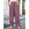 thumbnail image 4 of Pantalones de Pijama Holgados de Punto Suave con Bolsillos y Pernera Acanalada para Mujer con Cordón Ajustable. Rojo Púrpura M, 4 of 10