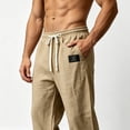 thumbnail image 2 of Men's Loose Hemp Blend Trousers Pants Beach Breathable Lightweight Elastic Drawstring Slim Casual Daily Summer Holiday Travel Streetwear Hiking Swim Gym Workout | Zenithor,Khaki 3XL, 2 of 6