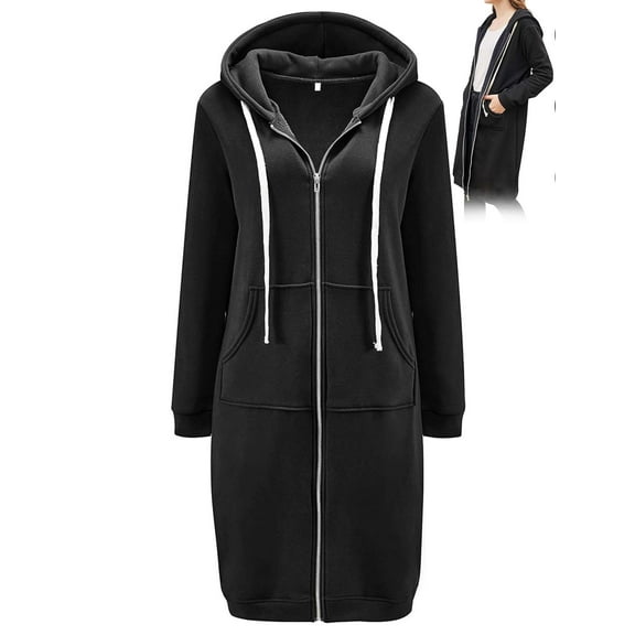 Gustave Women Full Zip Up Hoodie Oversized Long Tunic Sweatshirts Casual Fleece Hooded Jacket Fashion Winter Coats Outerwear with Pockets "Black, XL"