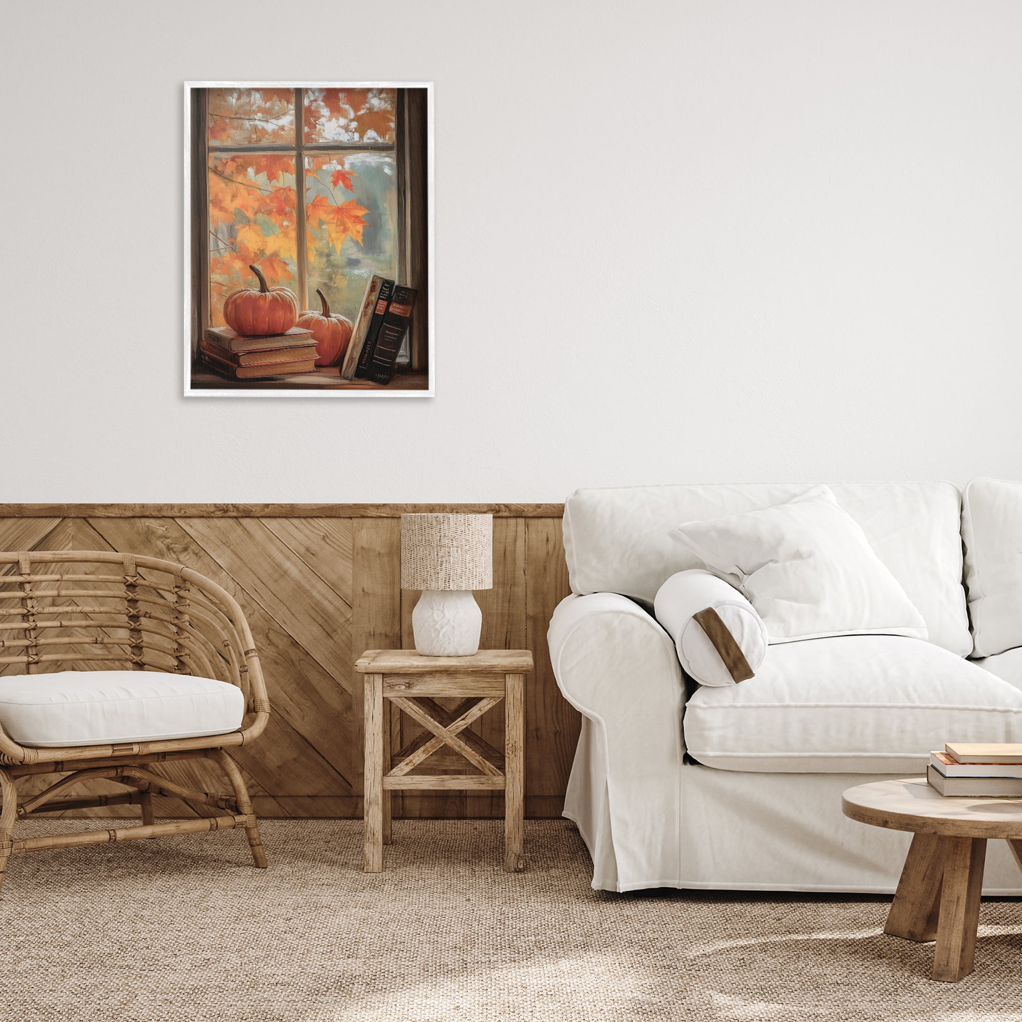 Cozy Fall Window Books White Framed Giclee Art, design by Arlington Prints