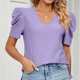 thumbnail image 4 of Gibobby Camisetas Mujer Manga Corta Camiseta suelta informal con cuello en V para mujer, blusa manga corta con estampado(Morado,XL), 4 of 5