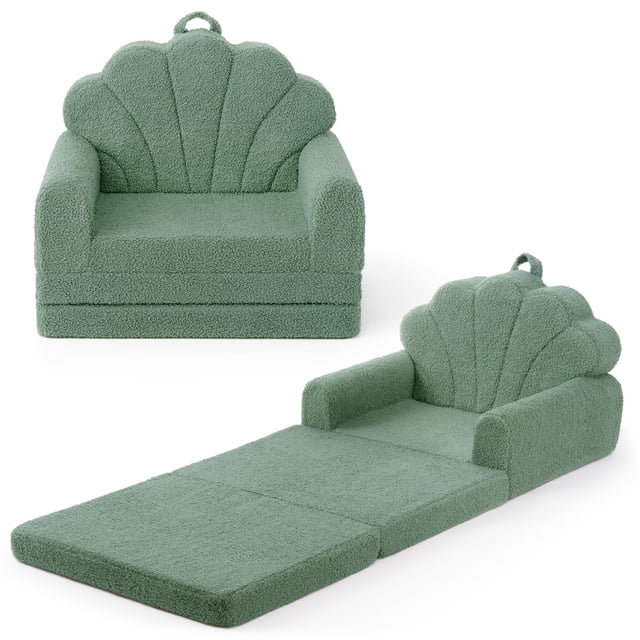 Sofá Blissful Diary 2 en 1 para niños pequeños, suave, convertible, verde