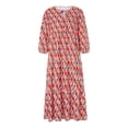 thumbnail image 5 of Women Casual Maxi Dress Bohemian Floral V Neck Puff Short Sleeve Beach Tiered Sundress Long Swing Dress, 5 of 6