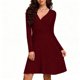 thumbnail image 1 of mfyjkho Vestidos midi para mujer, Vestido de manga larga con escote en V y canalé cepillado de color liso para mujer Vestidos de otoño xl, 1 of 5
