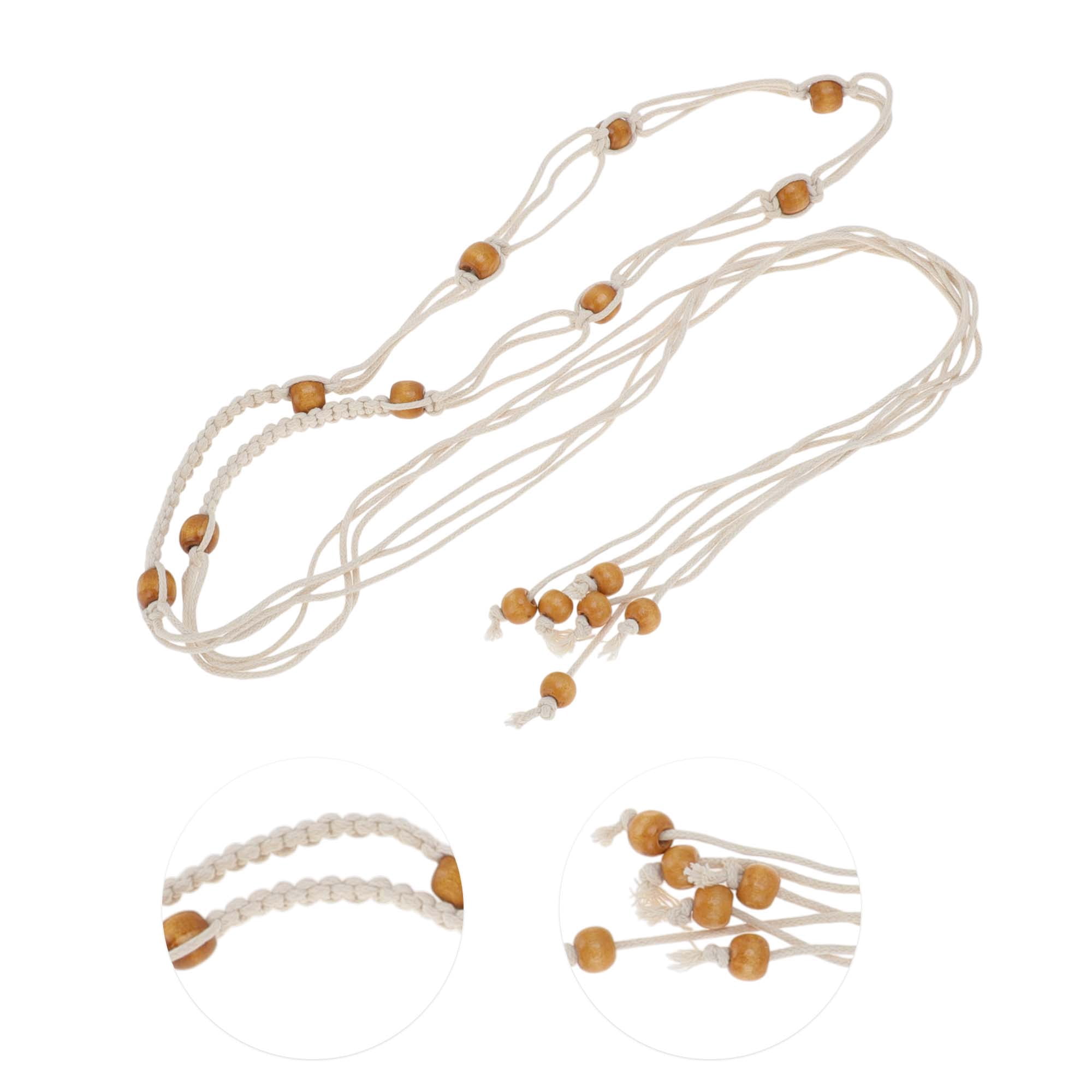 Unique Bargains Retro Bohemian Adjustable Tie Belt with Bead Accents 1 Pc Beige