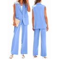thumbnail image 3 of Conjuntos de 2 Piezas para Mujer: Chaleco Sin Mangas y Pantalón , Conjunto de Blazer Informal de Negocios. Azul XL, 3 of 7