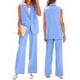 thumbnail image 3 of Conjuntos de 2 Piezas para Mujer: Chaleco Sin Mangas y Pantalón , Conjunto de Blazer Informal de Negocios. Azul L, 3 of 7