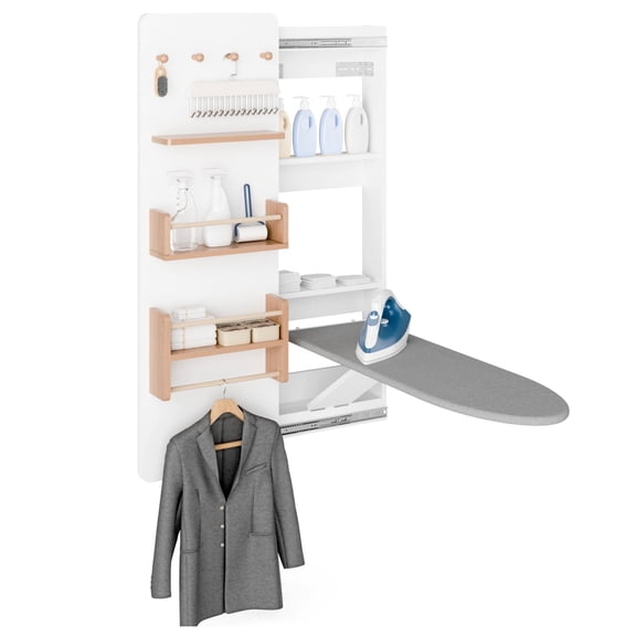 Advwin Wall Mounted Ironing Board Cabinet with Folding Ironing Table & Storage Shelves, Space-Saving Ironing Station for Laundry Room & Bedroom