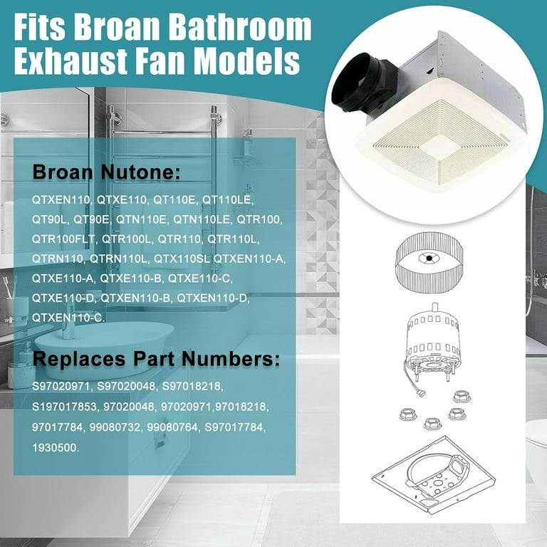 Broan Nutone QTXE110/QTRN110L Bathroom Exhaust Fan Motor – 120V, 650 RPM, Ball Bearing, CCW Rotation – Replaces S97018218, S97020048, S97020971, Blower Wheel Included