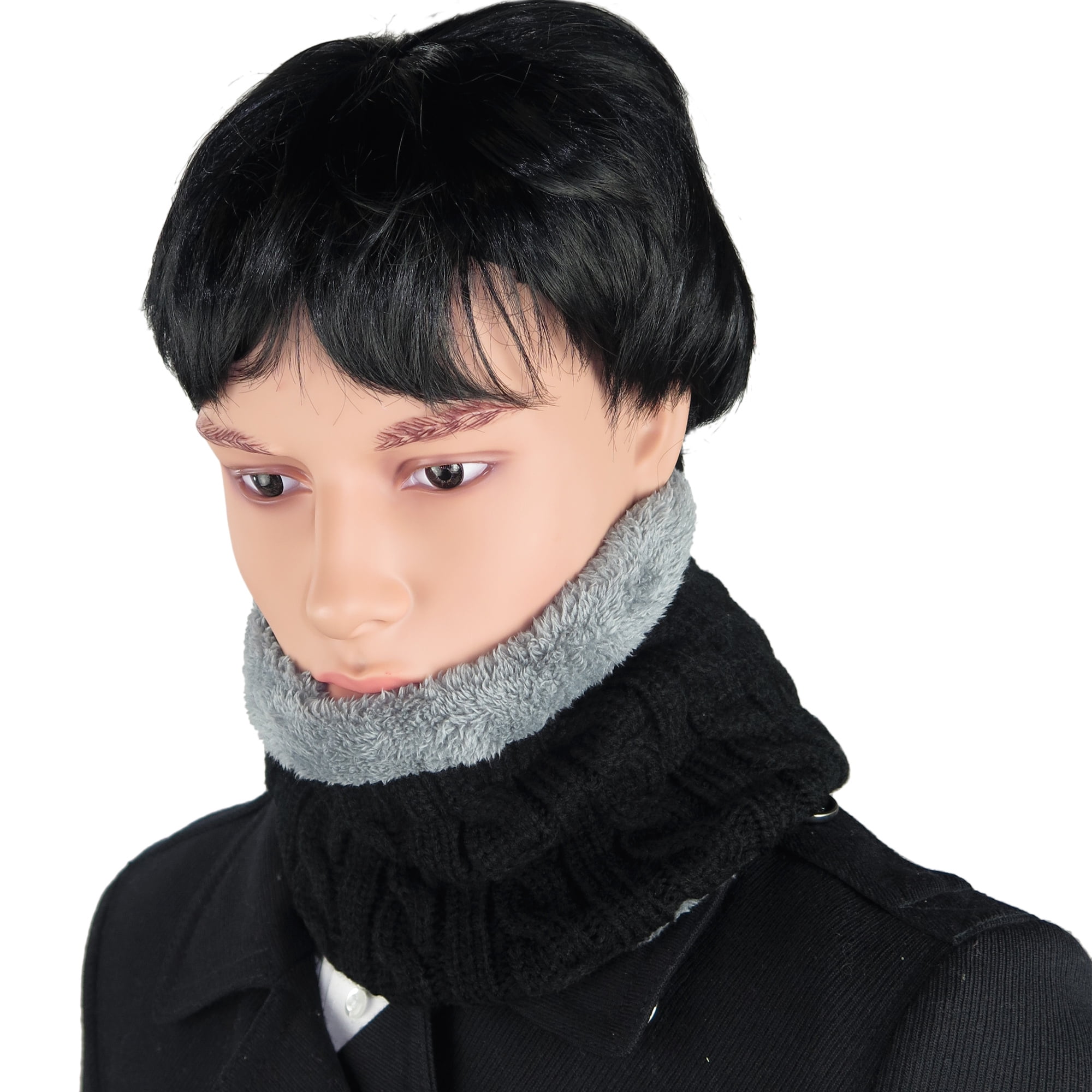 Knit Neck Warmer for Men Women, Thick Cable Knit Loop Scarf Fur Lined