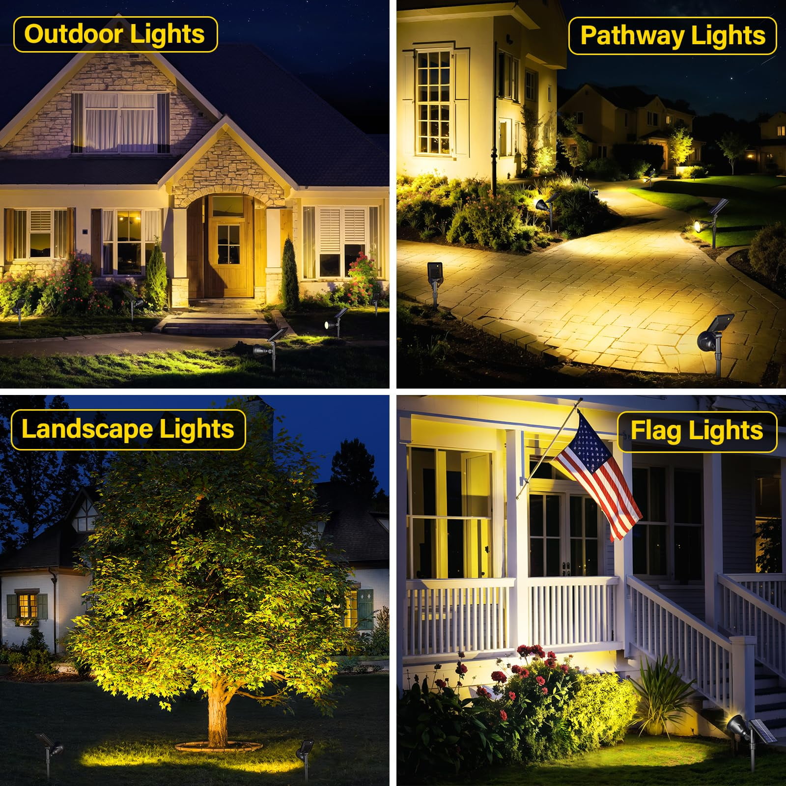 JSOT 2 Pack Solar Spot Lights Outdoor, 600lm Solar Flood Lights, LED Solar Landscape Spotlights for Garden Walkway Yard Porch, Driveway, Pathway, Lawn, Pool, Warm Light