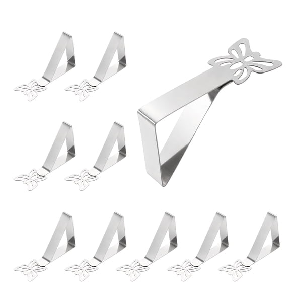 Uxcell 10 Pack Tablecloth Clips, Metal Butterfly Shape Table Cloth Cover Clamps, 2.95" x 1.77" Windproof Holder Clips, Silver