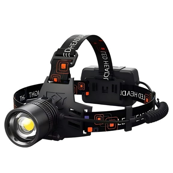 990000 Lumen LED Rechargeable Headlamp, 60H Long Battery Life Head Lamp with 5 Modes & IPX7 Waterproof & Zoomable, 120° Adjustable Head Light for Adults, Outdoor, Camping, Hardhat