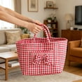 thumbnail image 4 of 3PC Gingham Storage Baskets with Handles, Fabric Storage Basket Set for Organizing Books Towels Clothes Closet Shelf, Farmhouse Plaid Bins for Office, 4 of 7