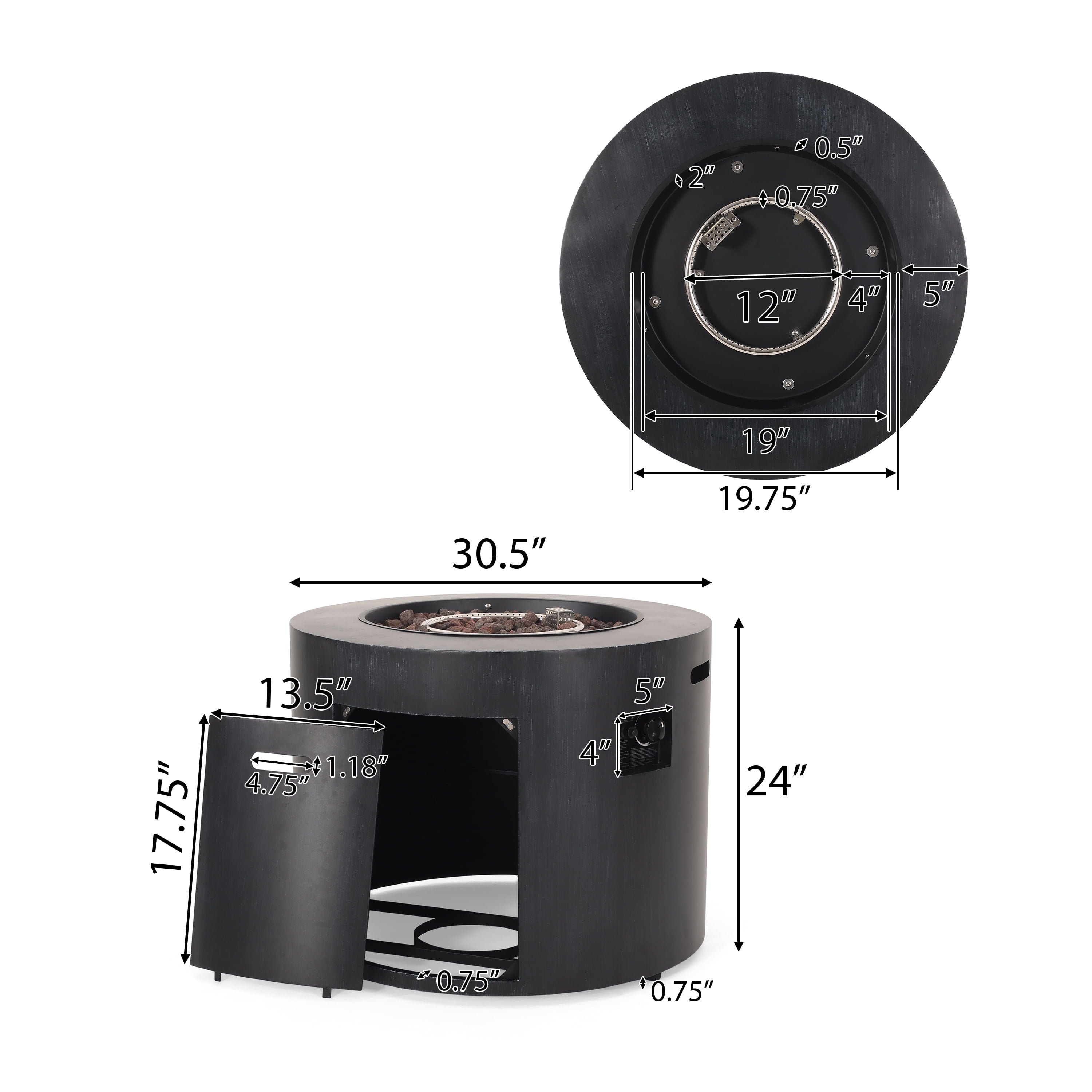 GDF Studio Jasmine Outdoor 50,000 BTU Circular Fire Pit, Brushed Black