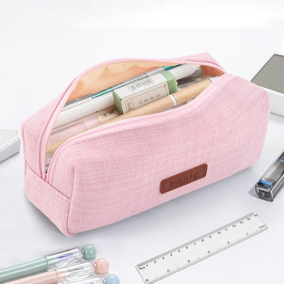 GLUAAE Portable Stylish Pen Bag,Stationery Pouch,Multi-Colored Pencil Bag,Cosmetic Pouch Bag,Compact Zipper Bag (Pink)